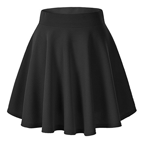 Urban CoCo Women's Basic Solid Versatile Stretchy Flared Casual Mini Skater Skirt (Medium, Black)