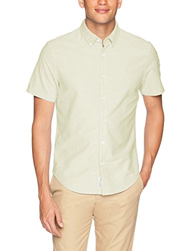Original Penguin Mens Short Sleeve Core Oxford with Stretch Button Down Shirt, Tender Yellow, Large